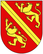 Das Wappen der Vogtei Thurgau - zwei goldene Löwen auf rotem Hintergrund
